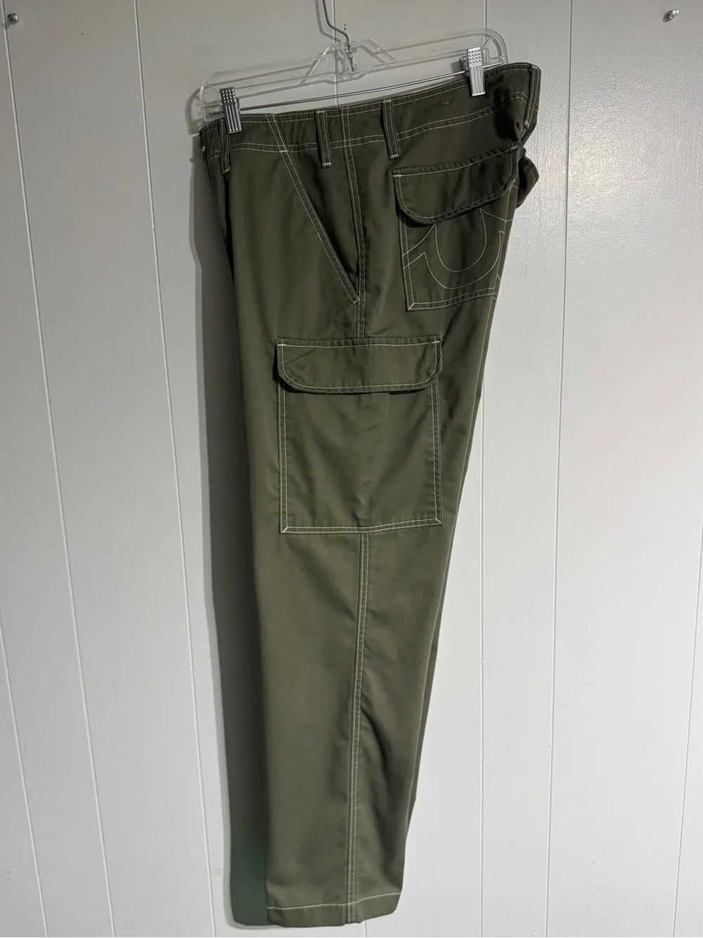 True Religion Olive Green Cargo Pants 30 Cotton Twill Regular Fit Button Zip
